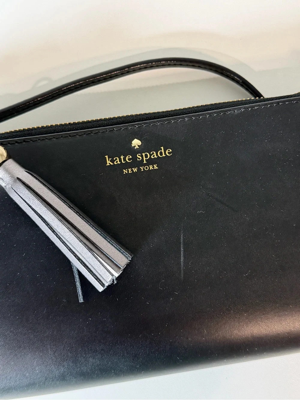 kate spade Like New New York Ivy Street Black Leather Crossbody Bag with Tassel